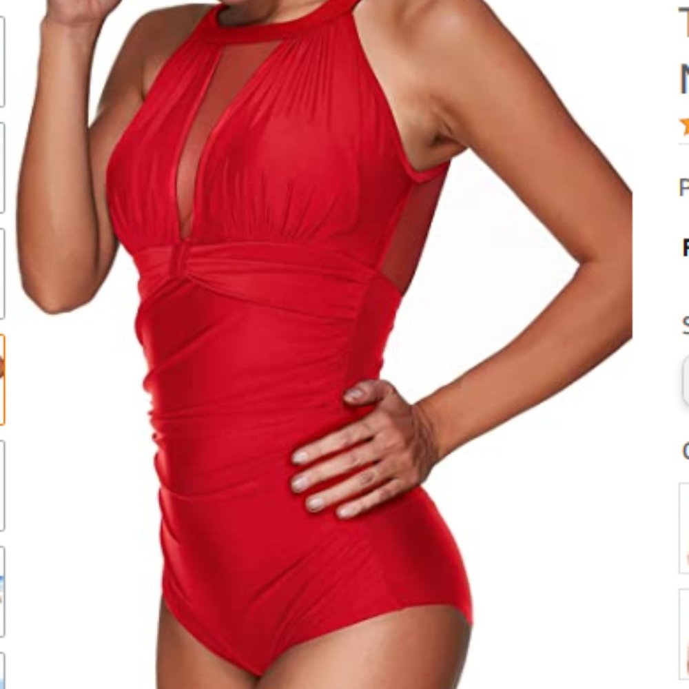 Tempt Me High Neck V-Neckline Mesh Ruched swimsuit